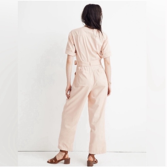 Madewell Light Pink Button Front Belted Utility Jumpsuit - Picture 3 of 10